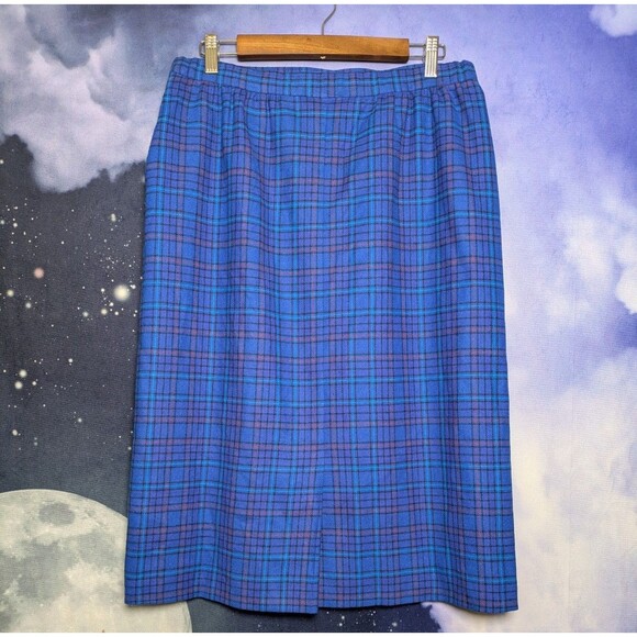 Vintage Pendleton Blue Plaid Wool Skirt Size 16 USA Made Geek Grunge Academia - Picture 3 of 8